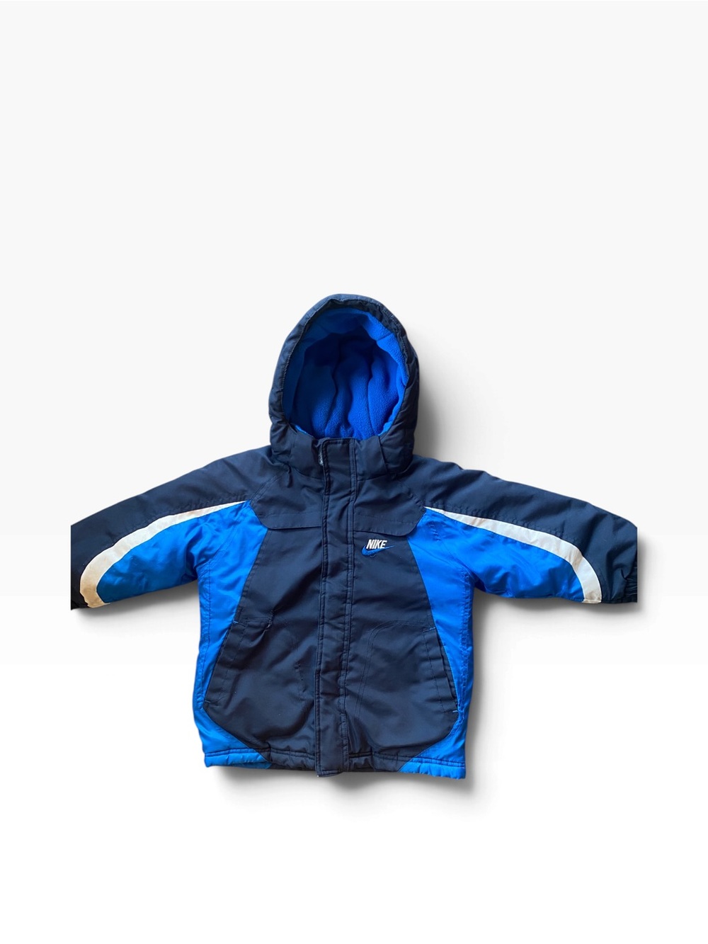Nike Boys Size 4 Hooded Winter Jacket Navy Royal Blue Fleece Lined Coat
